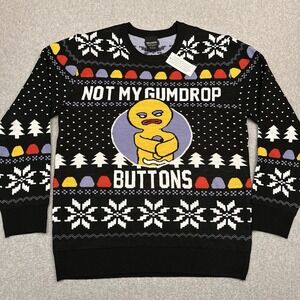 NEW Dreamworks Shrek Ugly Christmas Sweater Large Black "Not My Gumdrop Buttons"